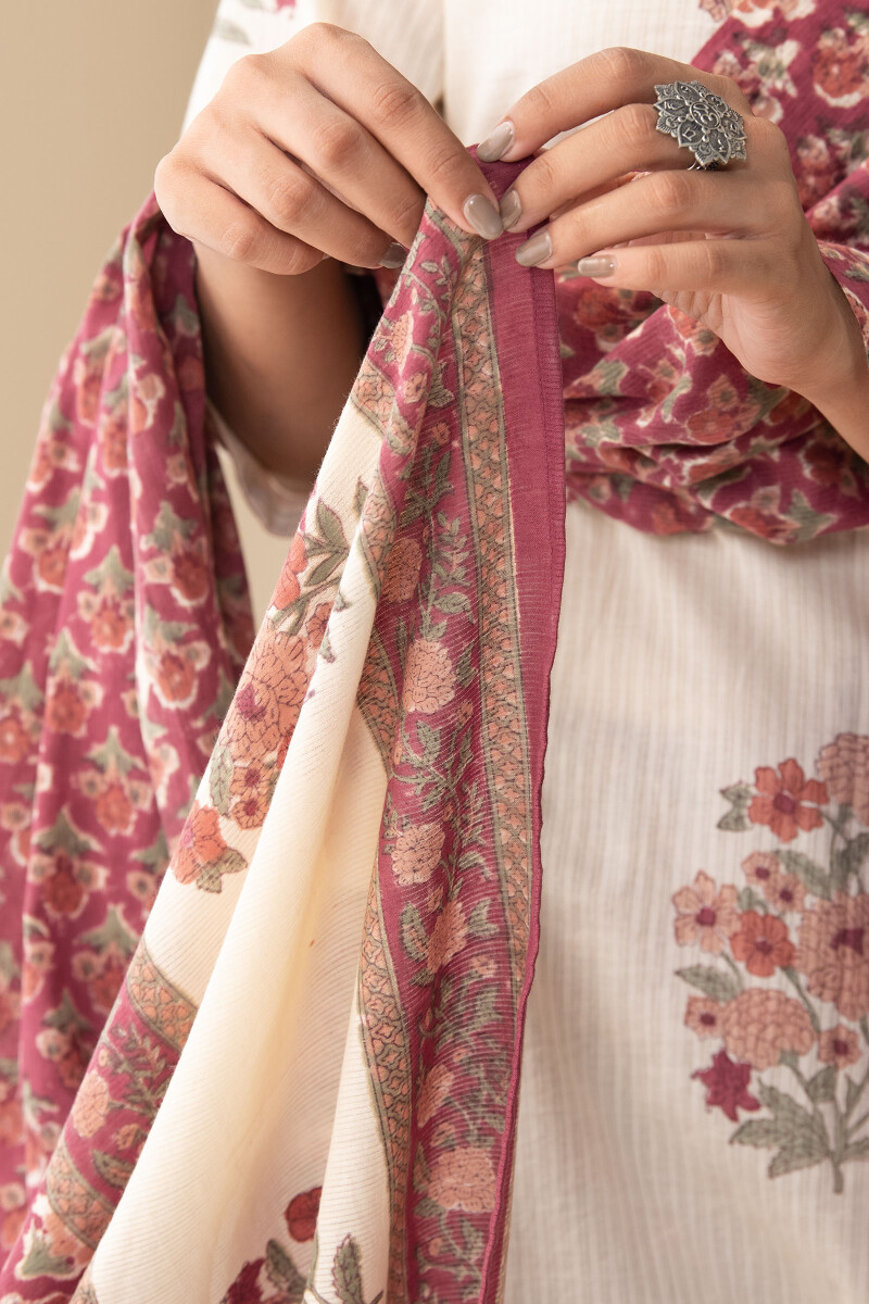 Maroon Hand Block Printed Cotton Dupatta