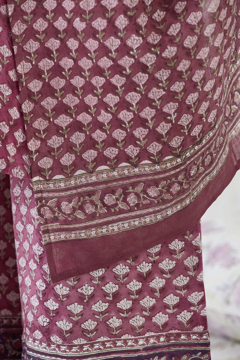 Pink Hand Block Printed Cotton Mul Dupatta