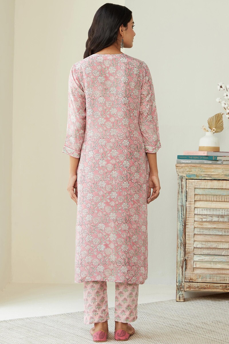 Pink Hand Block Printed Straight Modal Kurta