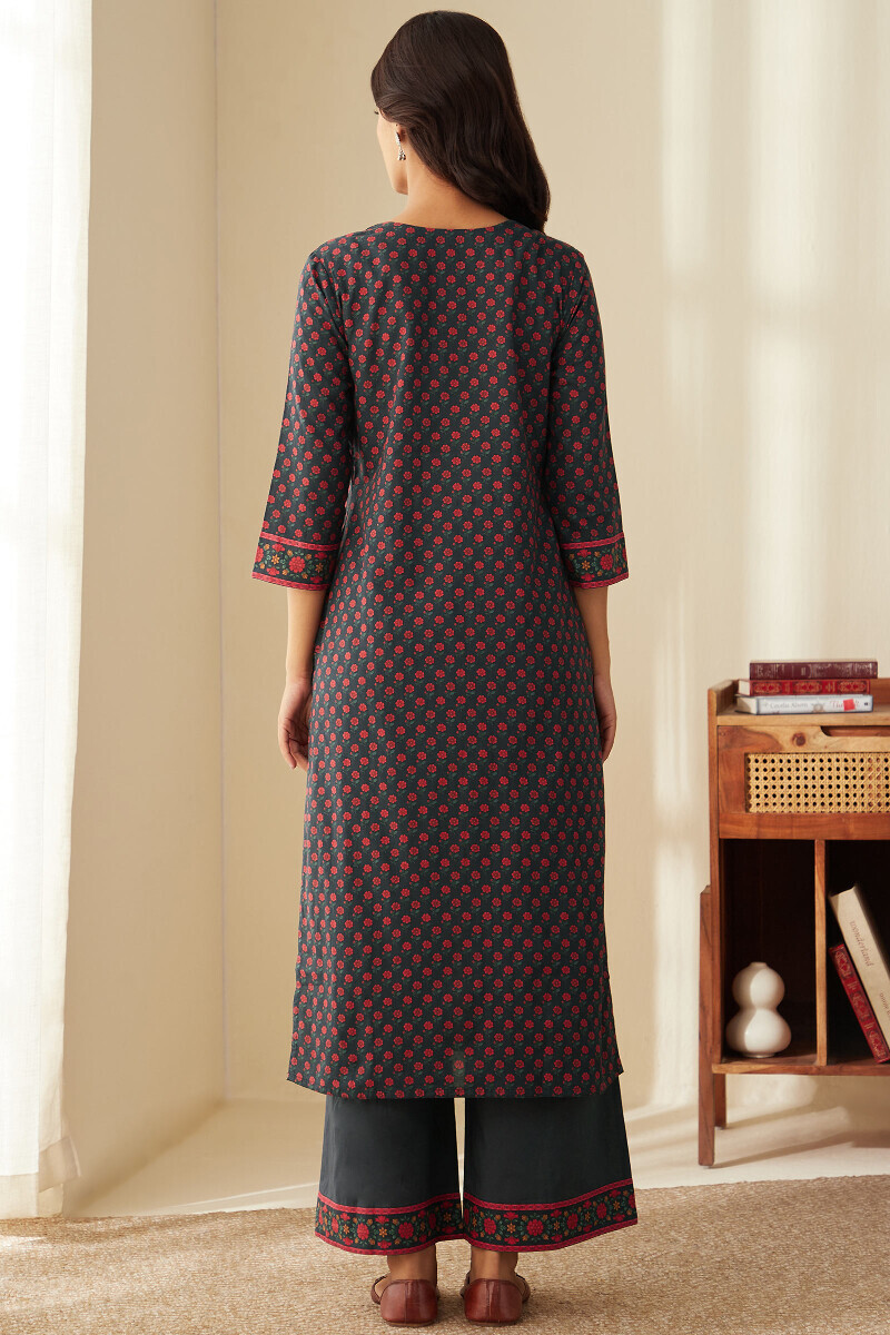 Black Printed Straight Cotton Kurta