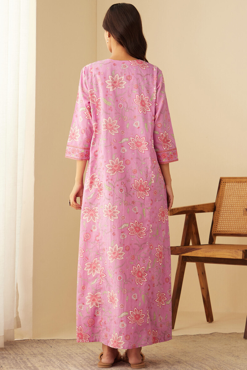 Purple Hand Printed Cotton Kaftan