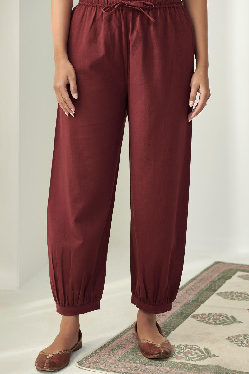 Maroon Handcrafted Cotton Izhaar Pants