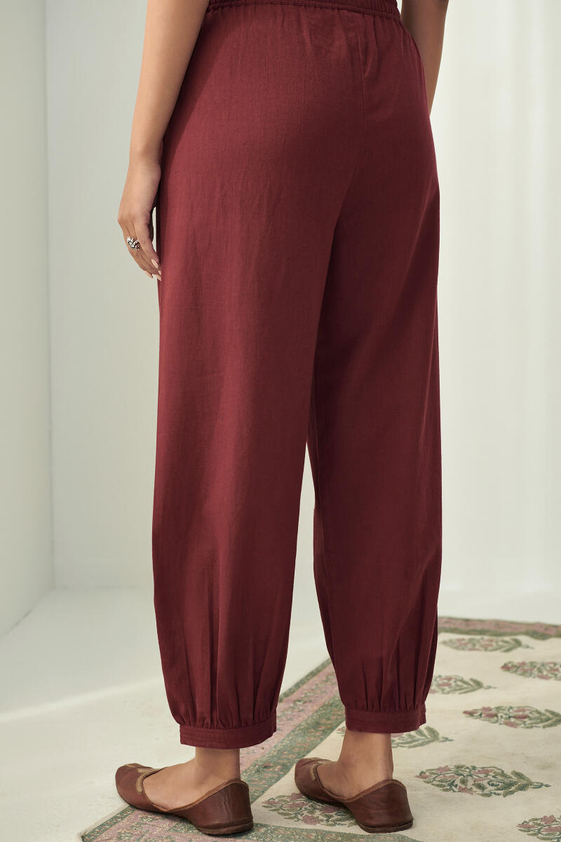 Maroon Handcrafted Cotton Izhaar Pants