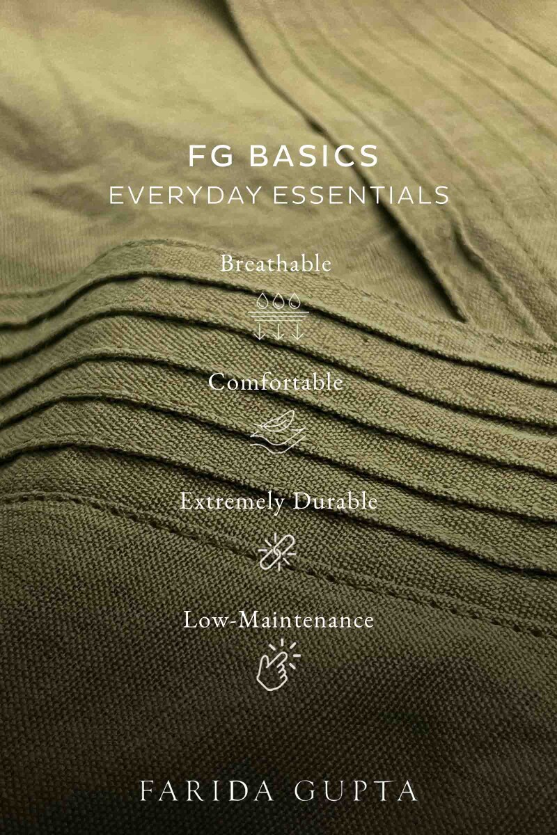 Olive Green Handcrafted Straight Cotton Linen Kurta