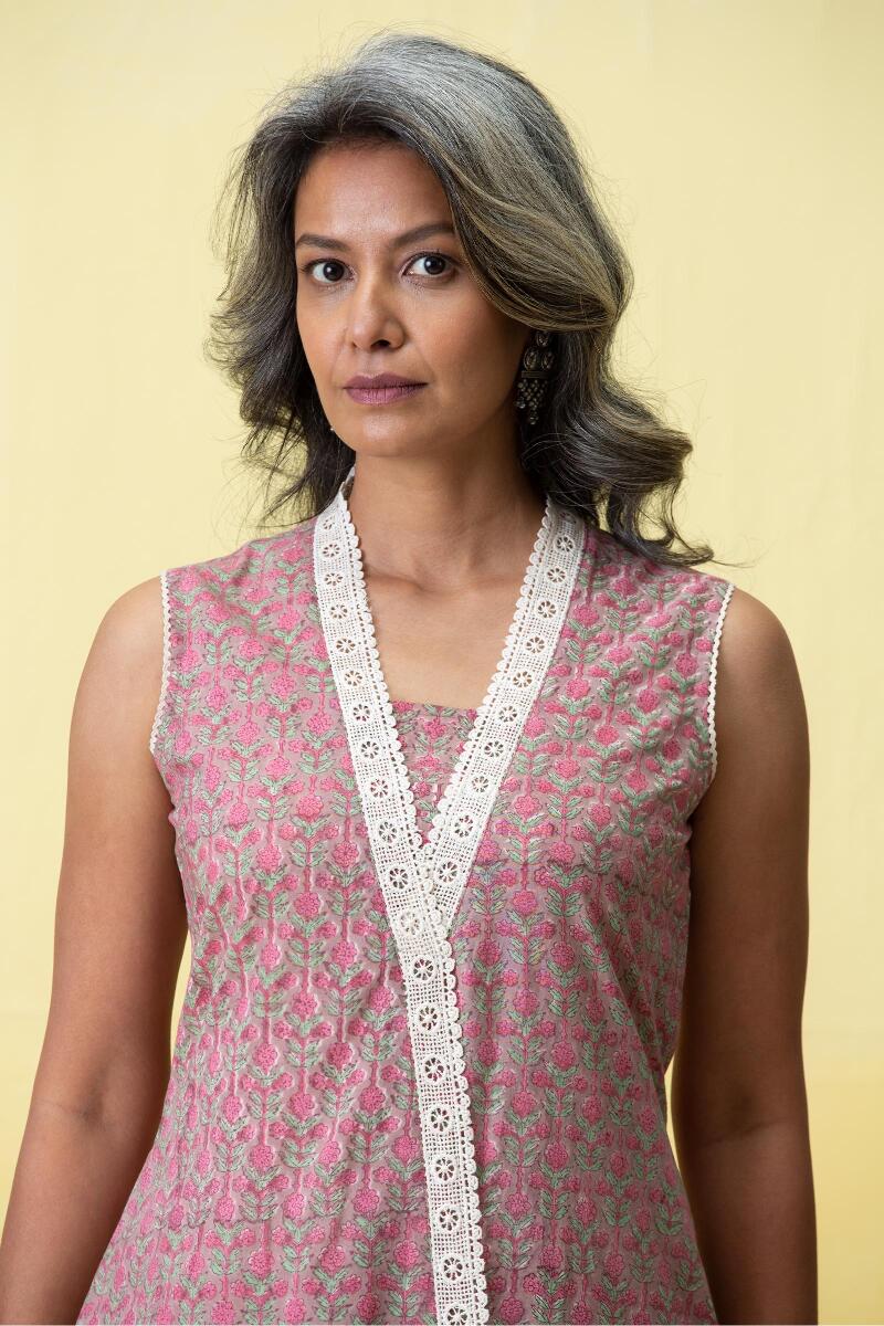 Brown Block Printed A-Line Cotton Kurta