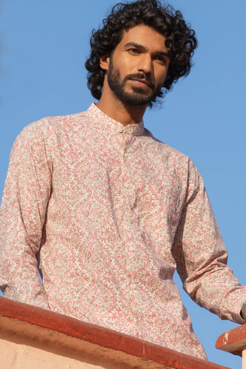 Peach Block Printed Cotton Shirt