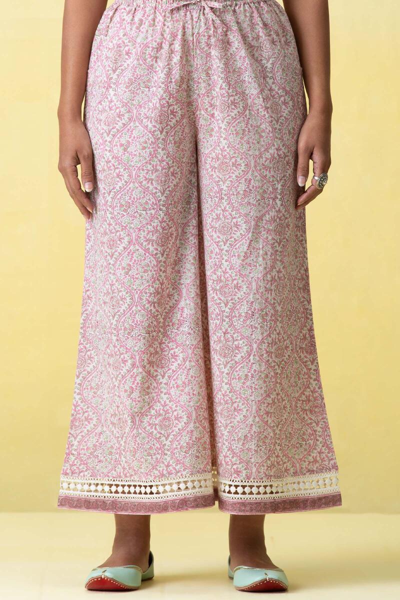 Pink Block Printed Cotton Palazzo