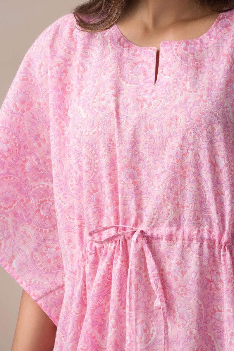 Pink Block Printed Cotton Kaftan
