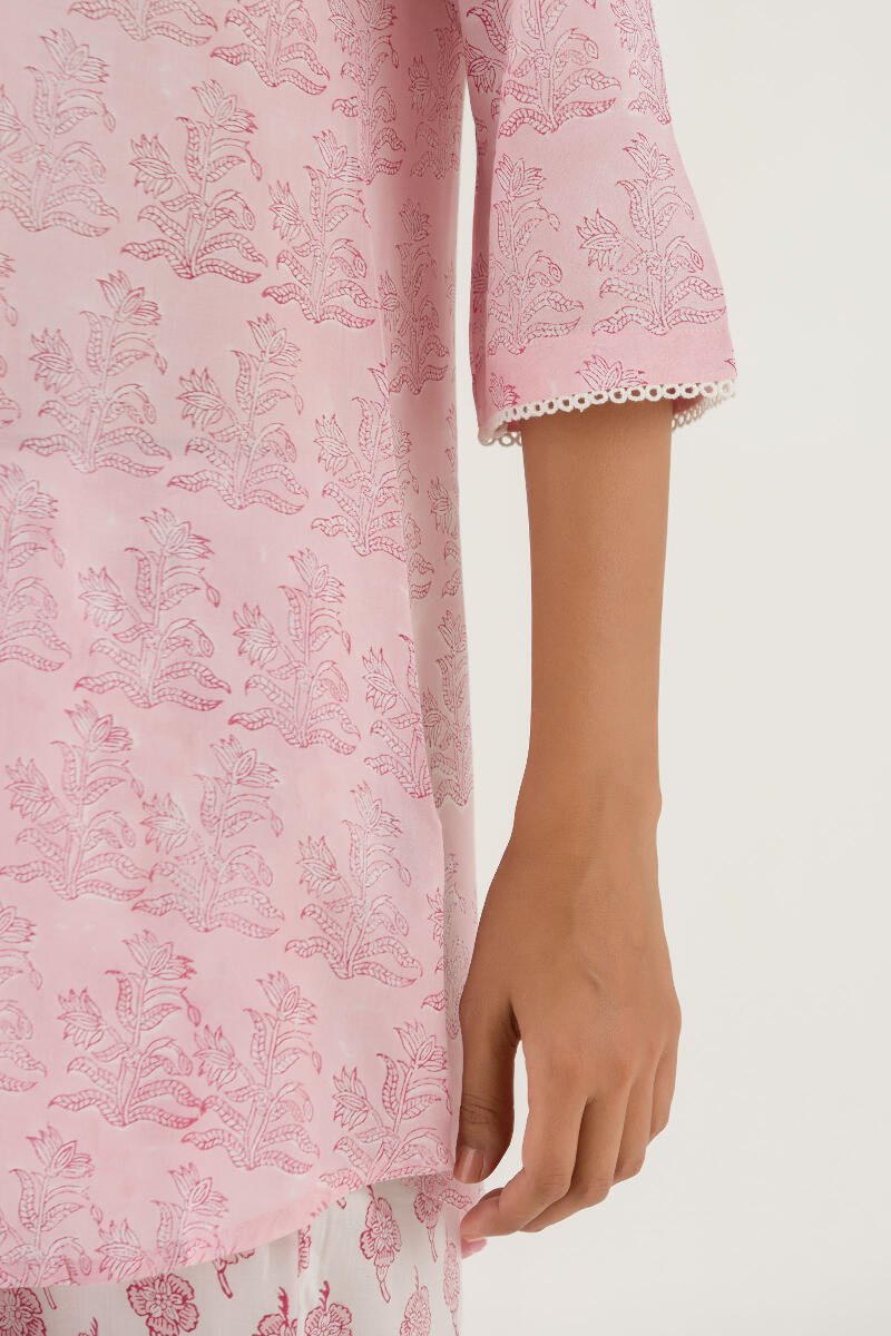 Pink Block Printed Modal Loungewear Set