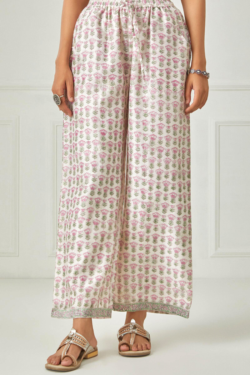 White Block Printed Chanderi Farsi