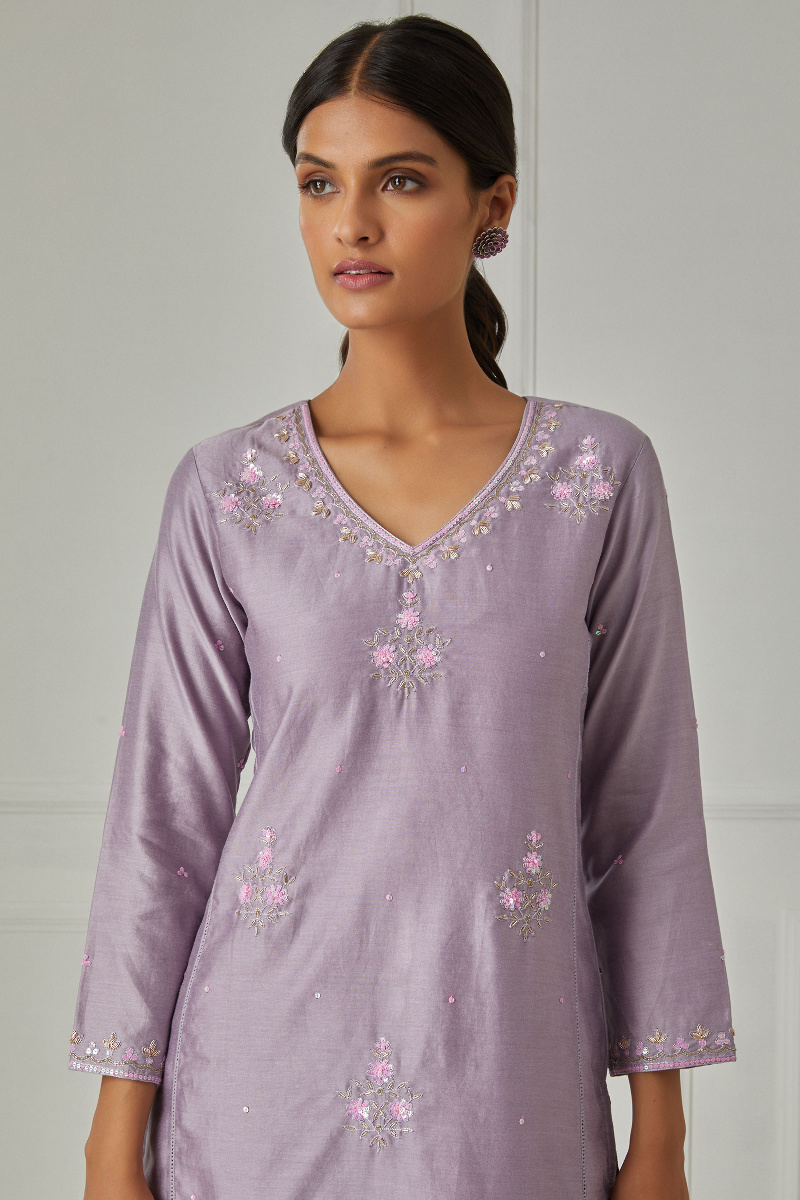 Purple Handcrafted Straight Chanderi Kurta