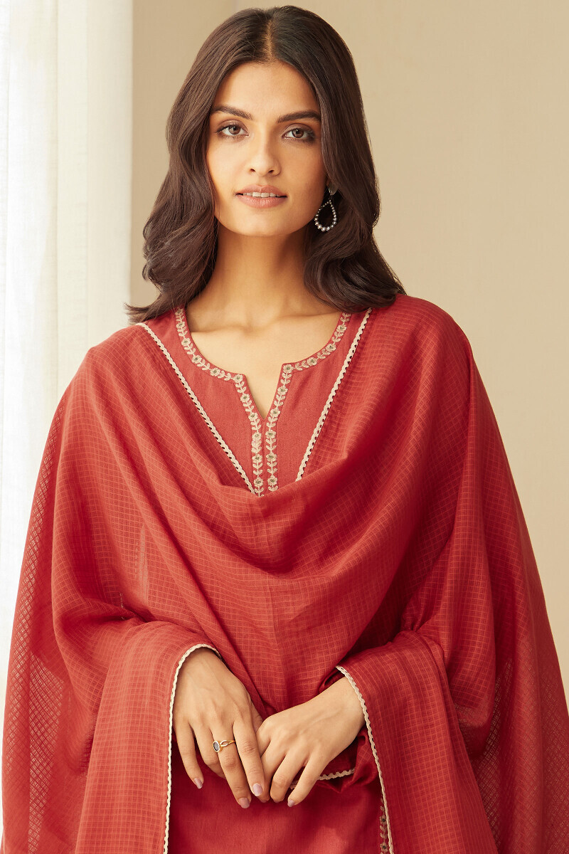 Red Handcrafted Kota Dupatta