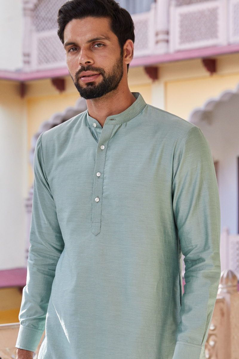 Green Handcrafted Chanderi Kurta