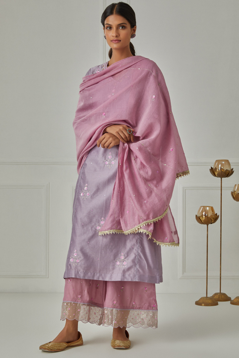 Pink Handcrafted Cotton Silk Dupatta