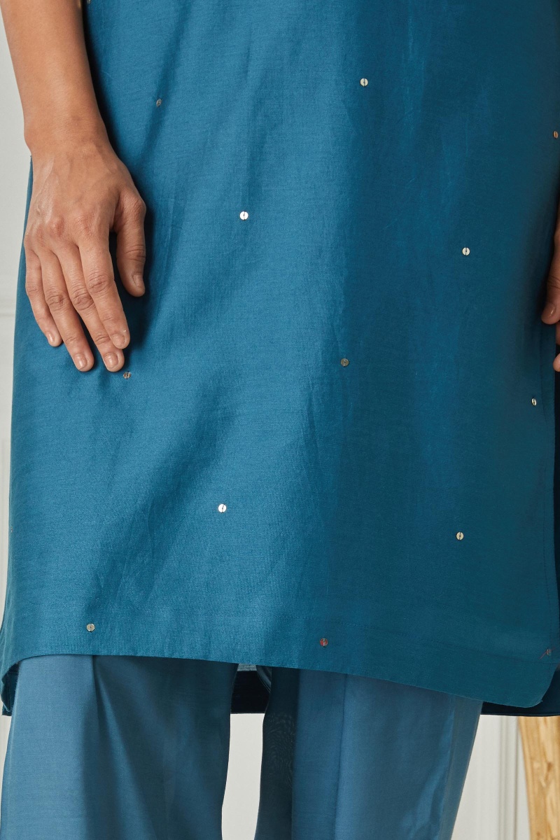 Blue Handcrafted Short Chanderi Kurta