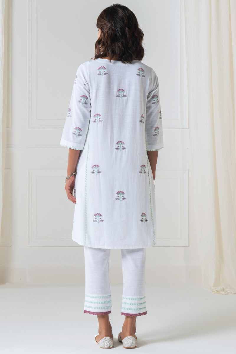 White Handcrafted A-Line Cotton Kurta