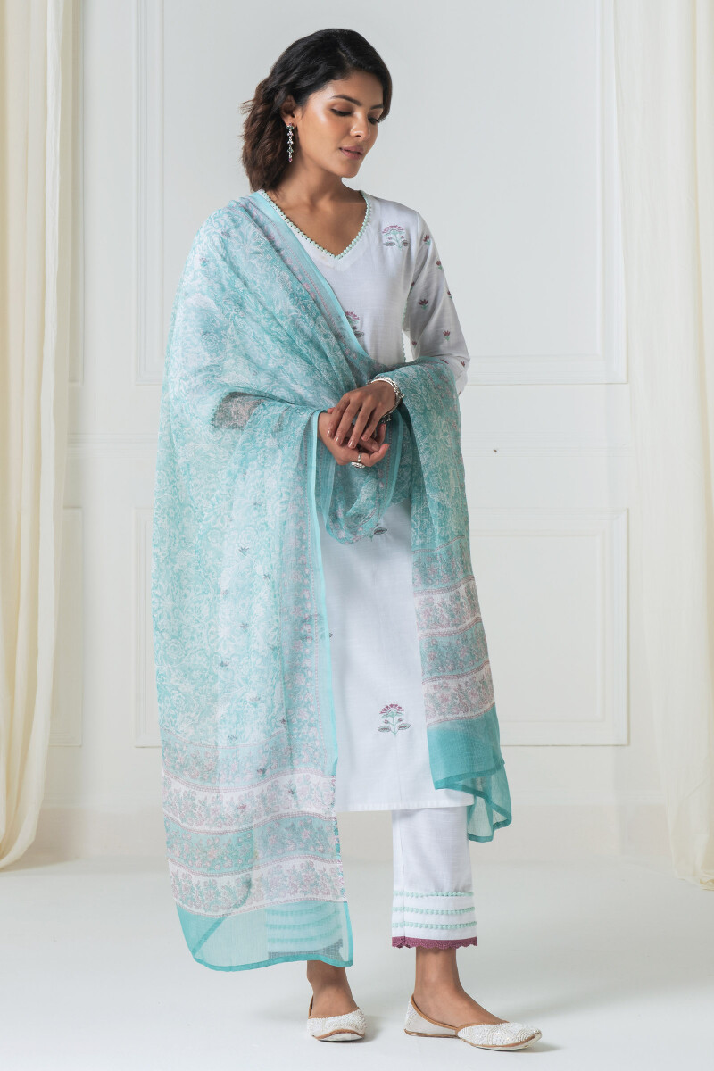 White Handcrafted Straight Cotton Kurta