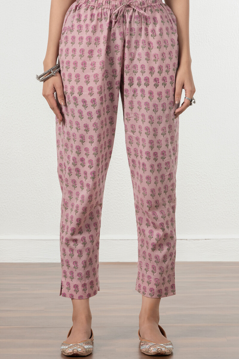 Pink Block Printed Cotton Pants