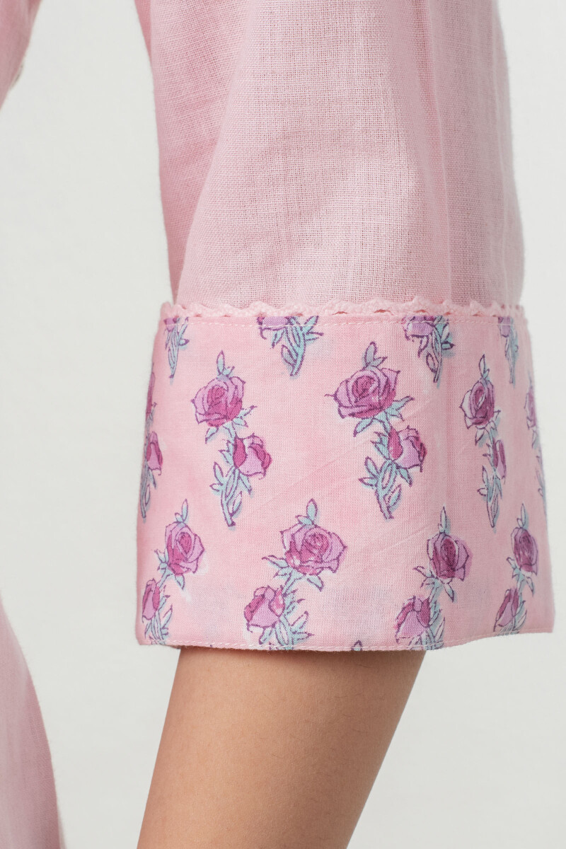 Pink Handcrafted A-Line Cotton Kurta
