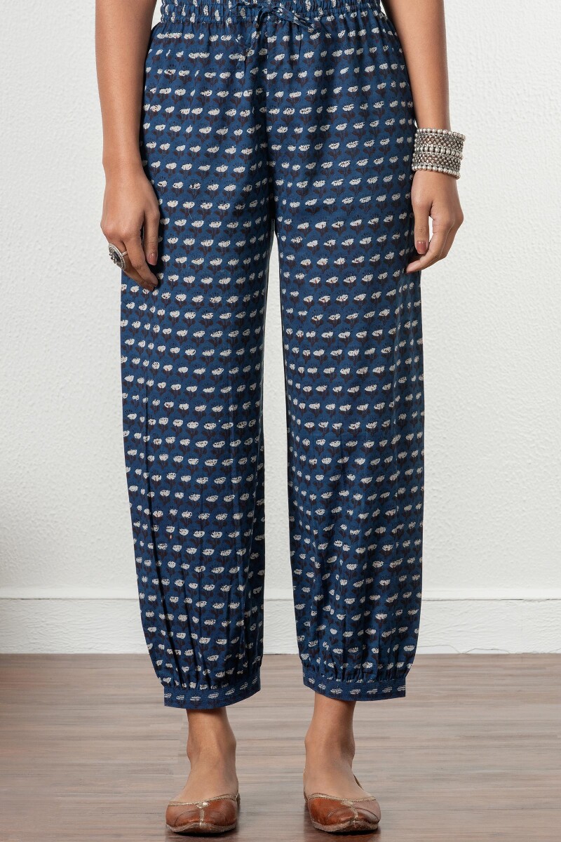Indigo Block Printed Cotton Izhaar Pants