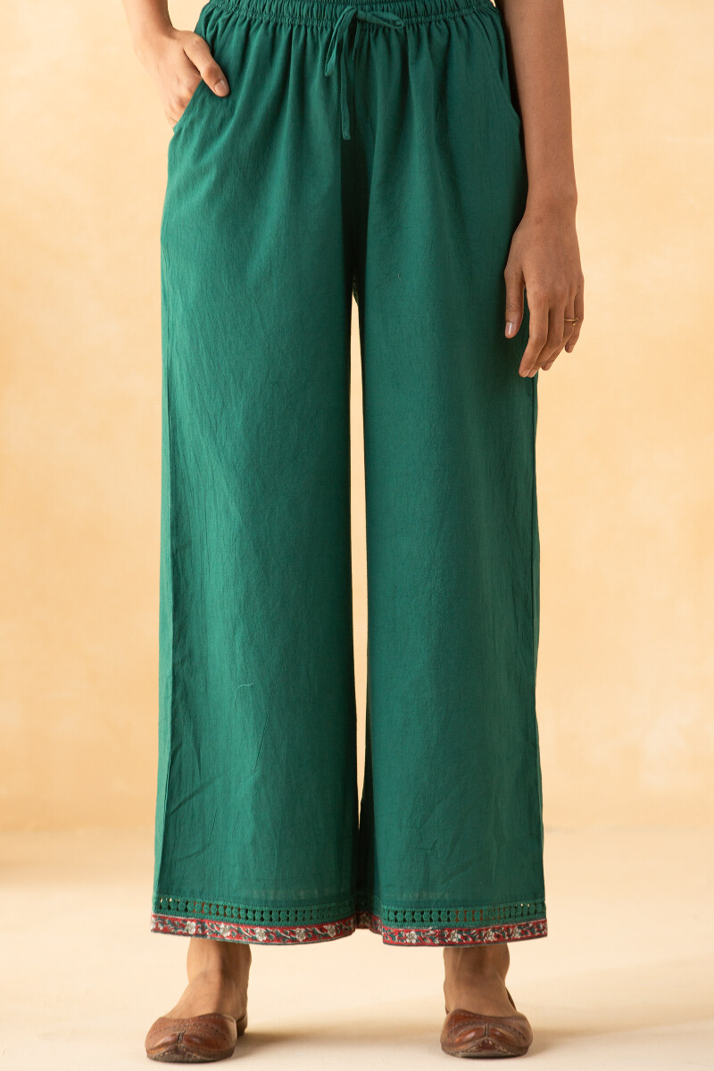 Green Handcrafted Cotton Farsi Pants