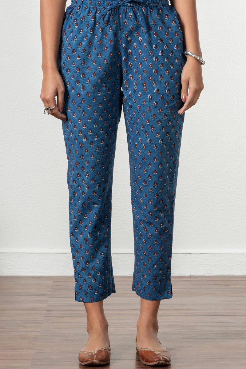 Indigo Block Printed Narrow Pants