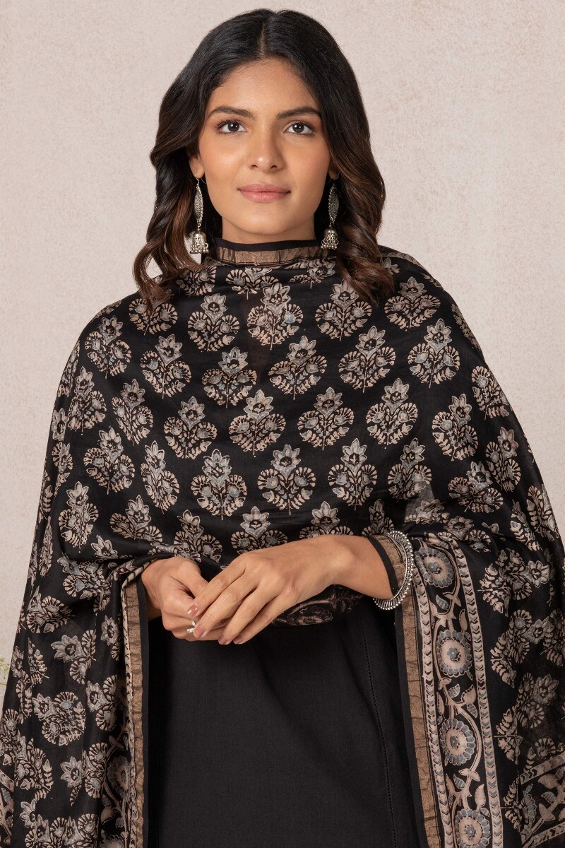 Ajrak Block Printed Chanderi Dupatta