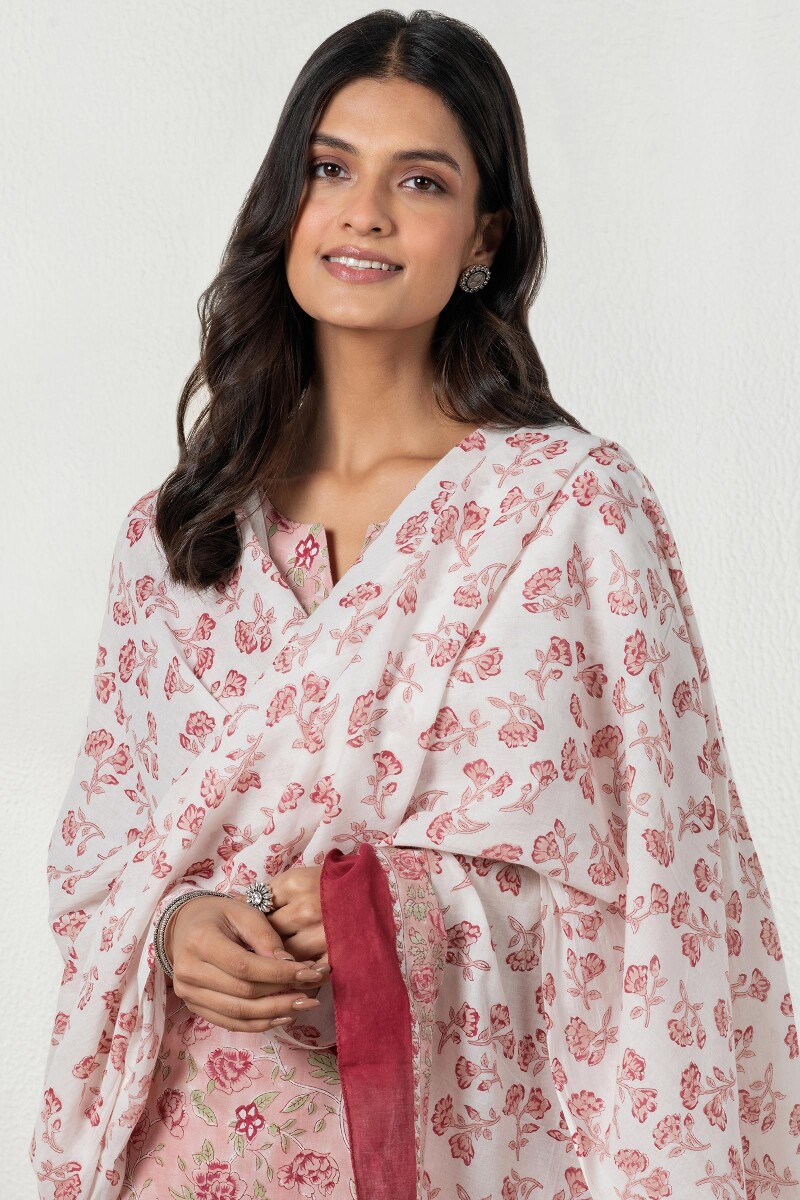 White Block Printed Cotton Dupatta