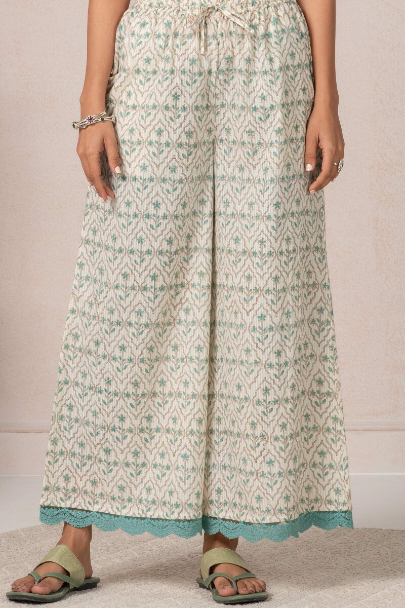 Off-White Block Printed Cotton Dobby Palazzo