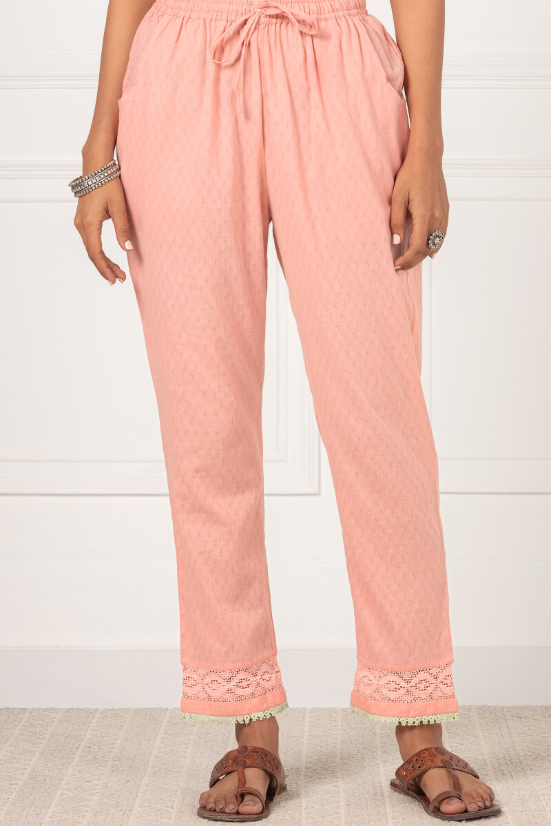 Peach Handcrafted Cotton Narrow Pants
