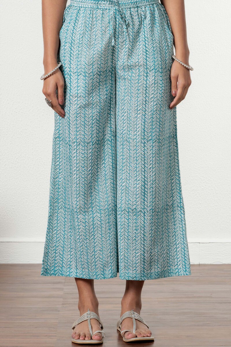 Turquoise Block Printed Cotton Palazzo