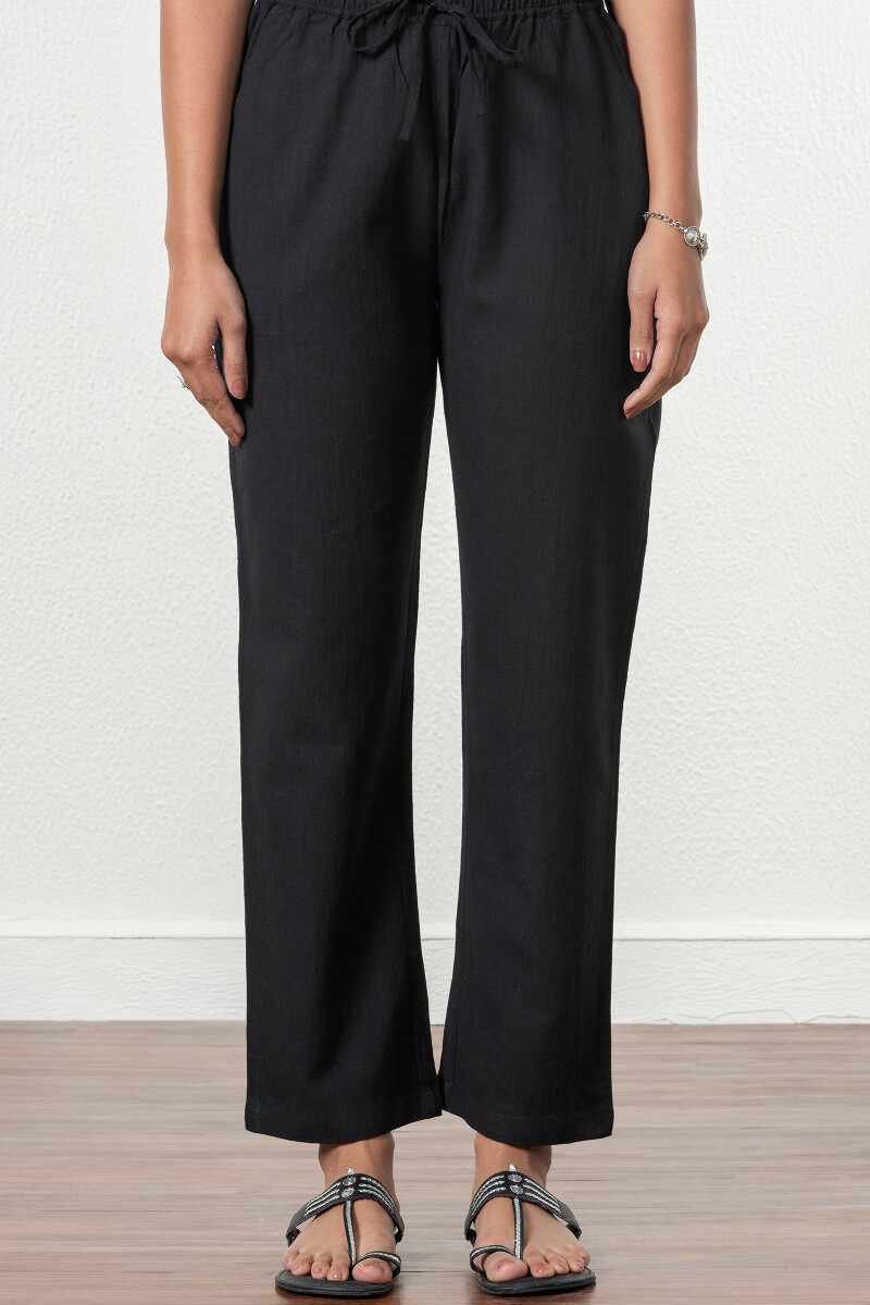Ladies black linen pants shop