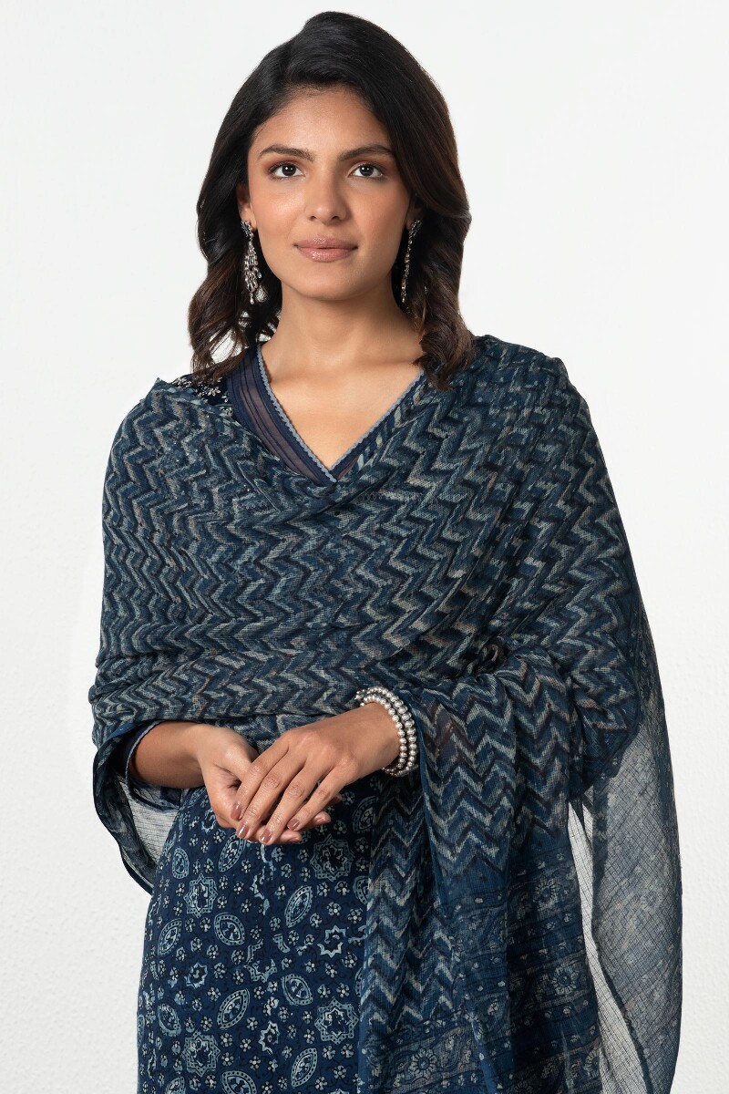 Ajrak Block Printed Kota Dupatta