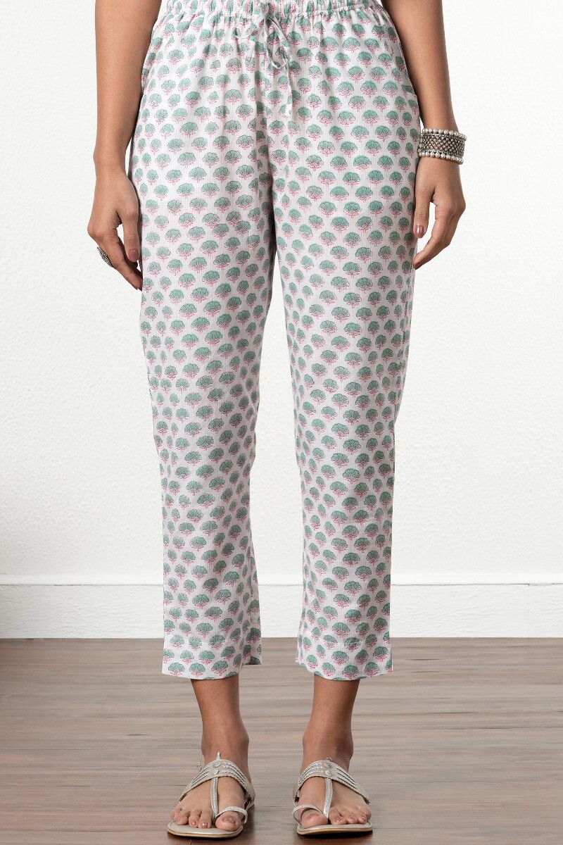 Off-White Block Printed Cotton Narrow Pants