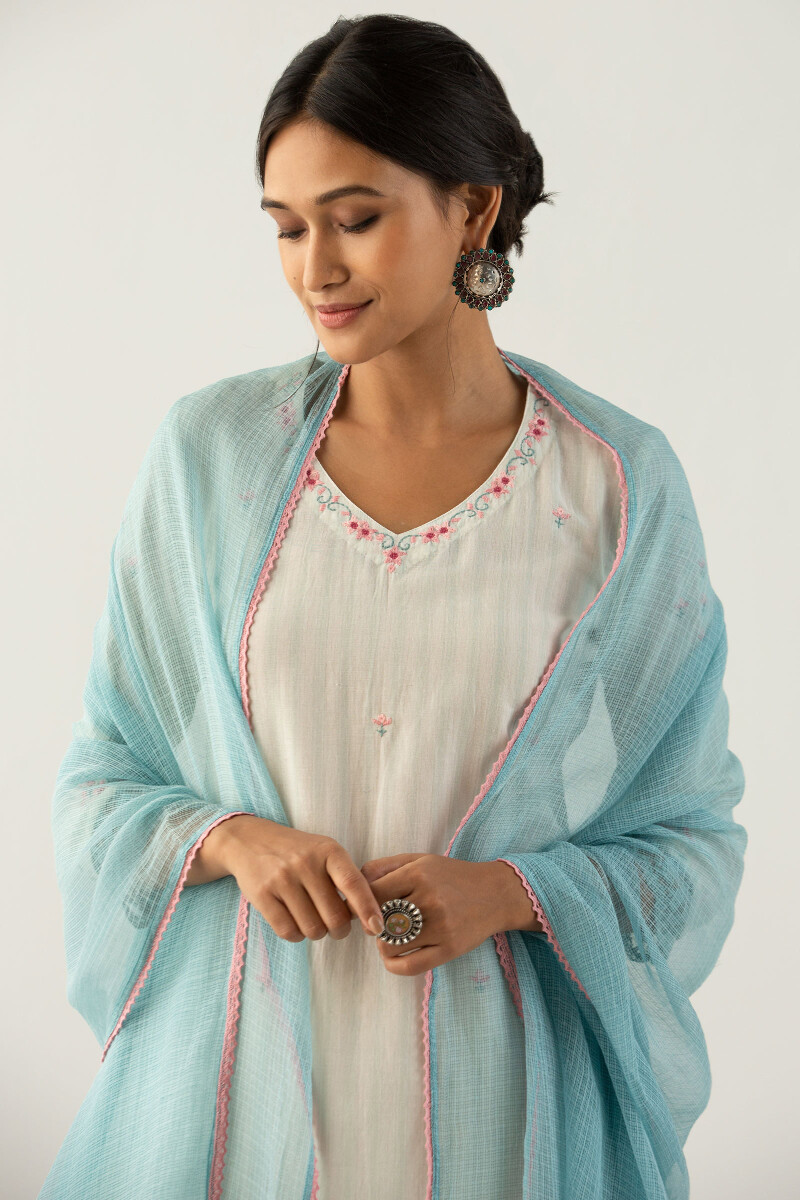 Turquoise Handcrafted Kota Dupatta