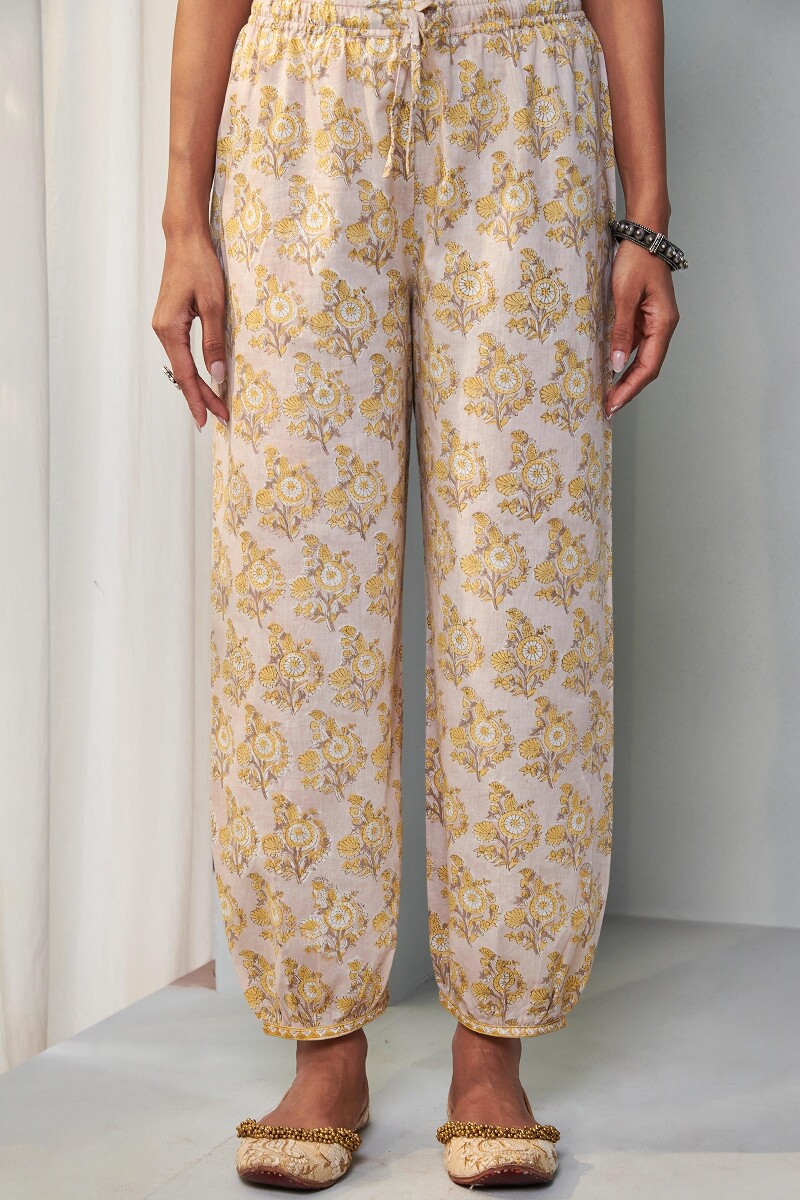 Grey Block Printed Cotton Izhaar Pants
