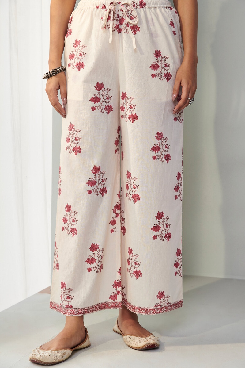Off-White Block Printed Cotton Farsi Pants