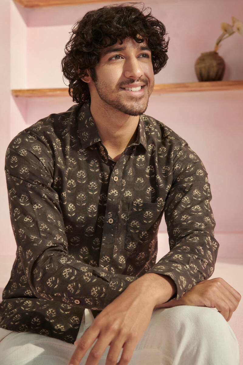 Brown Block Printed Cotton Shirt