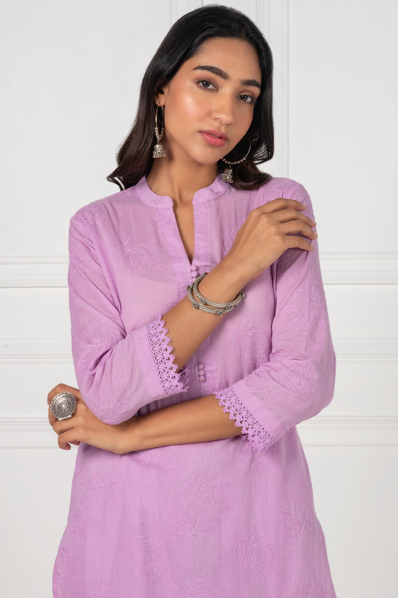 Purple Handcrafted Straight Cotton Kurta