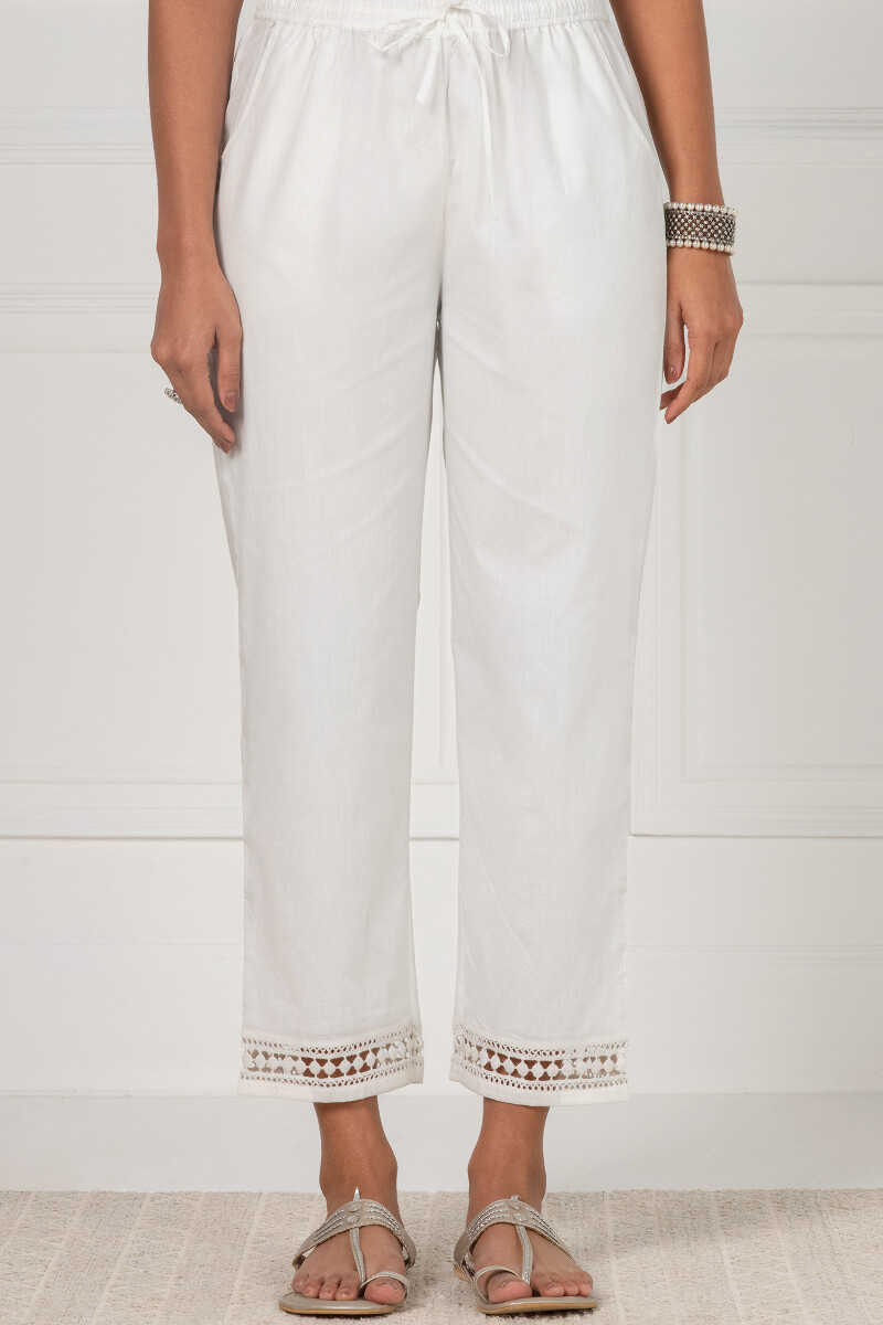White Handcrafted Cotton Pants