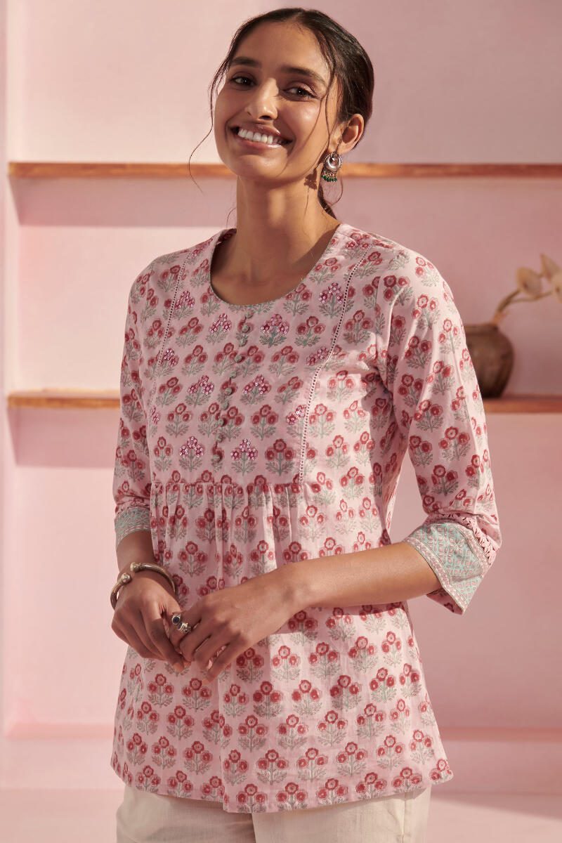 Pink Block Printed Cotton Top
