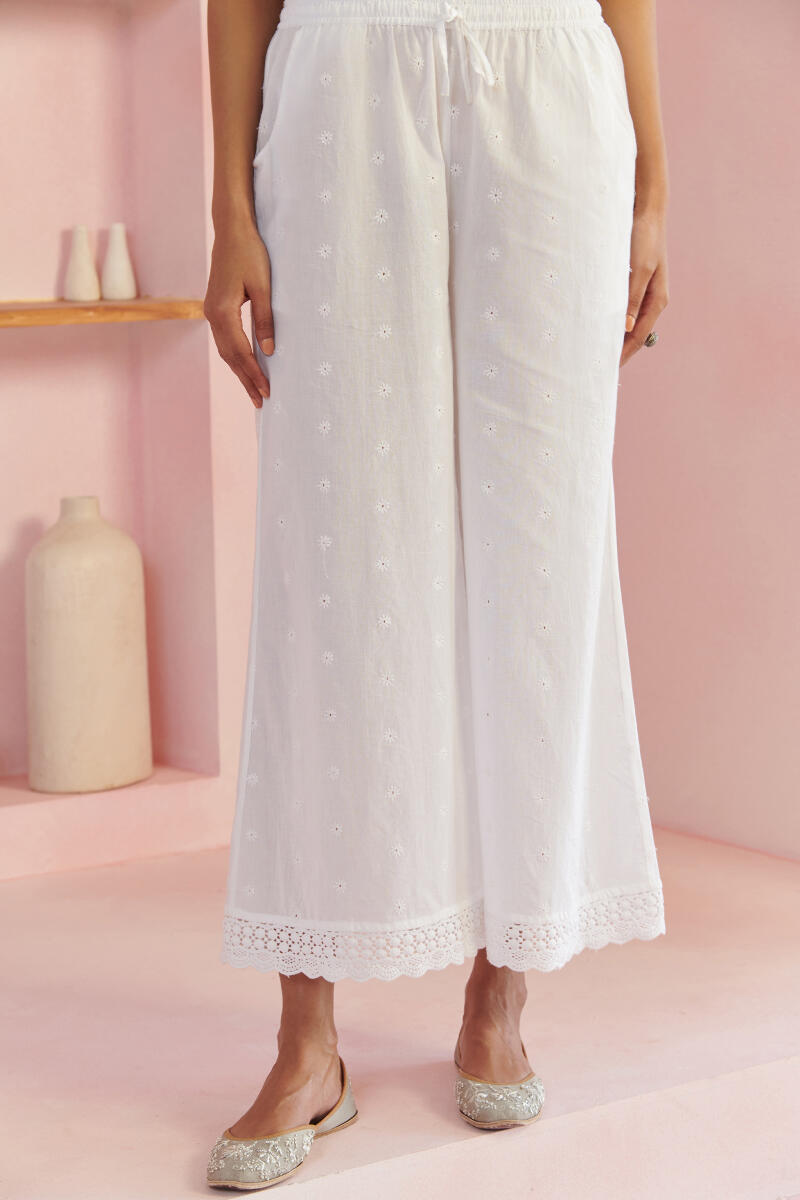 Buy White Handcrafted Cotton Palazzo for Women FGPP22 06 Farida Gupta