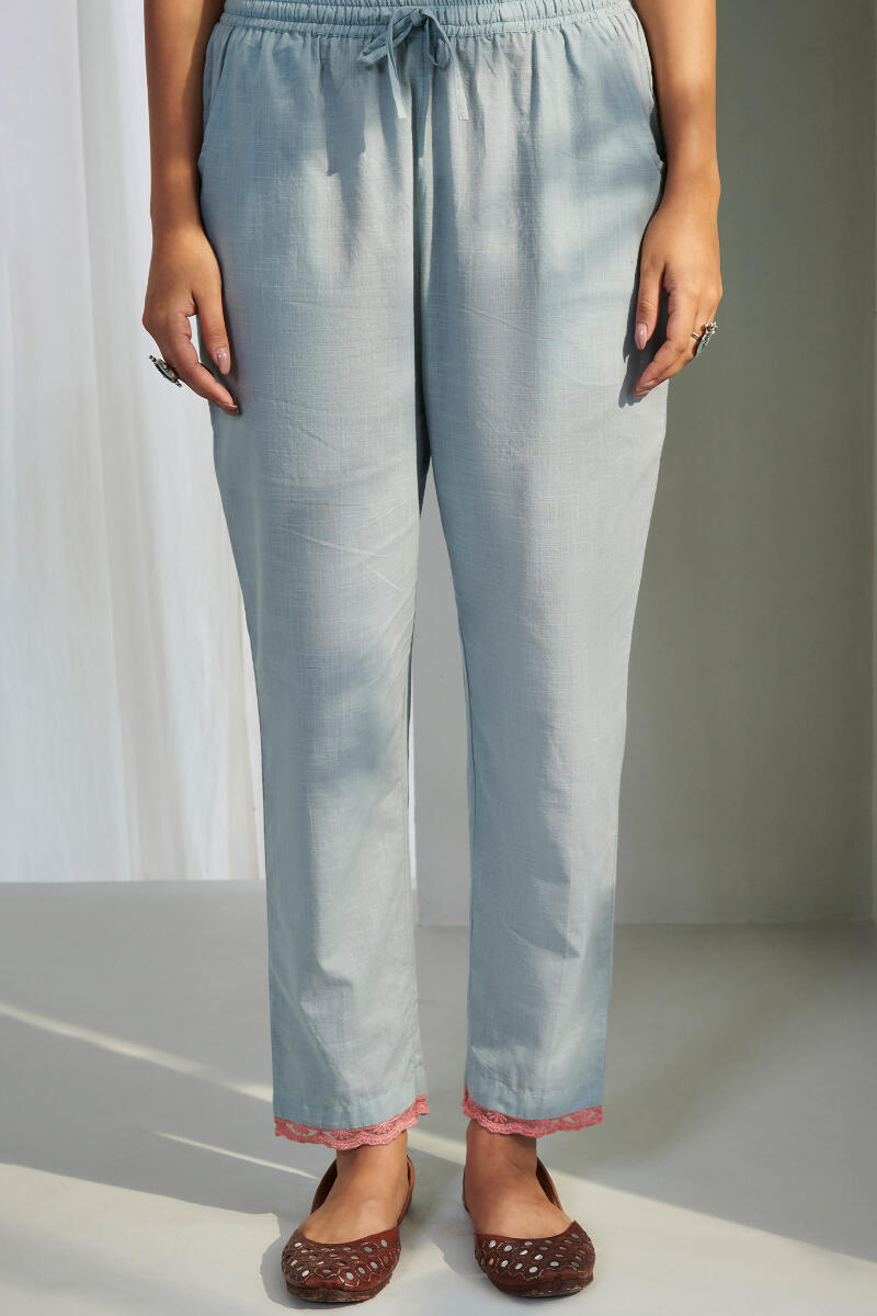 Blue Handcrafted Cotton Narrow Pants