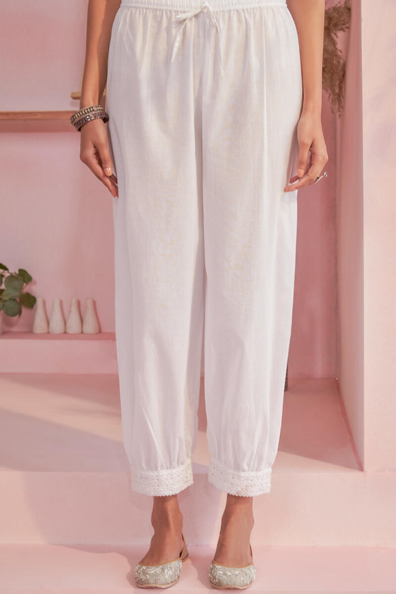 White Handcrafted Cotton Izhaar Pants