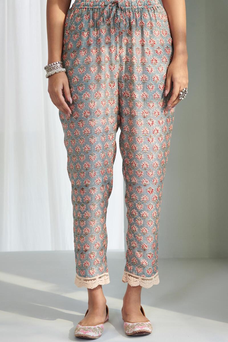 Blue Block Printed Modal Narrow Pants