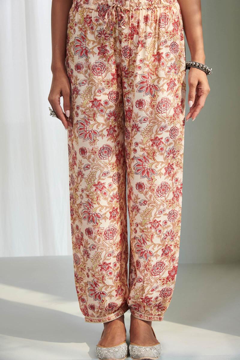 Beige Block Printed Modal Izhaar Pants