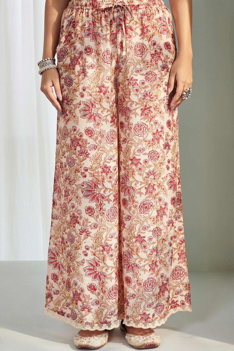 Beige Block Printed Modal Palazzo