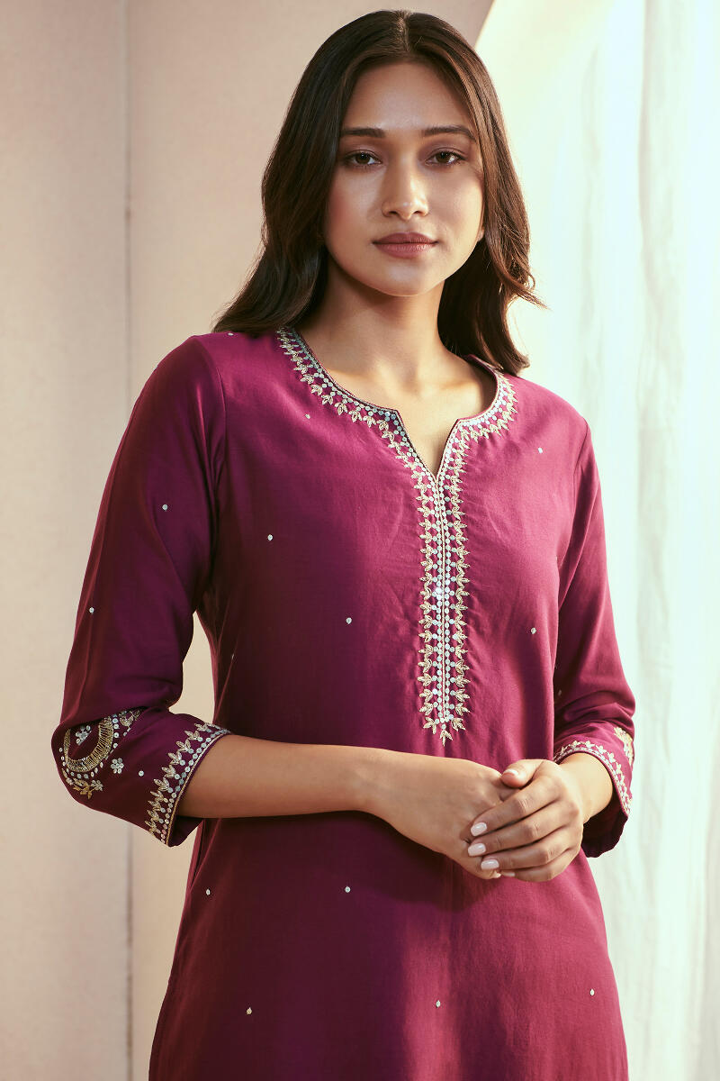 Purple Handcrafted Straight Chanderi Kurta