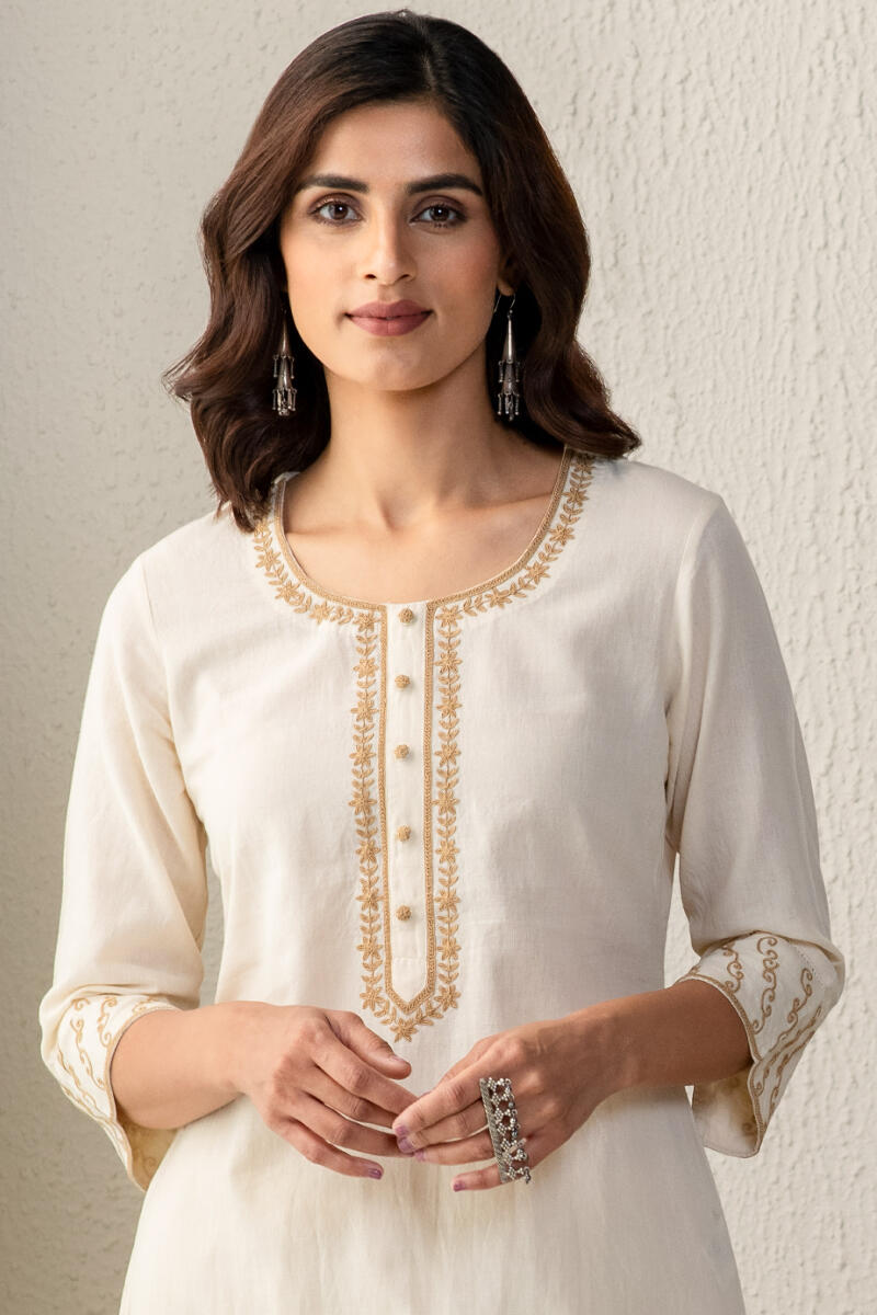 Yellow Handcrafted Straight Handloom Kurta