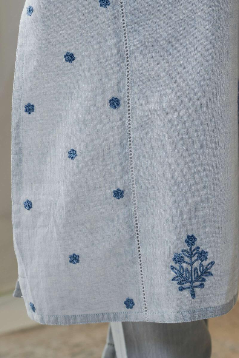 Blue Handcrafted Straight Cotton Kurta